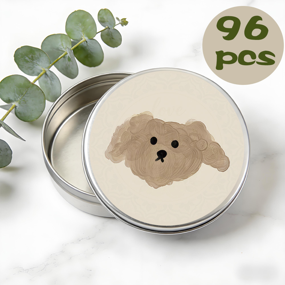 TEMU Set Of 96 Round Stickers Featuring A Minimalist Curly Dog On A Beige Backdrop, Perfect For Gifts For Dog Enthusiasts, Pet Shop Packaging,