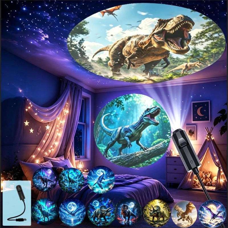 TEMU Dinosaur Projection Lamp, Jurassic Moonlight Theme Design, Projects Vivid And Realistic Dinosaur . Usb Powered, . Soft And Non-glaring Light, A