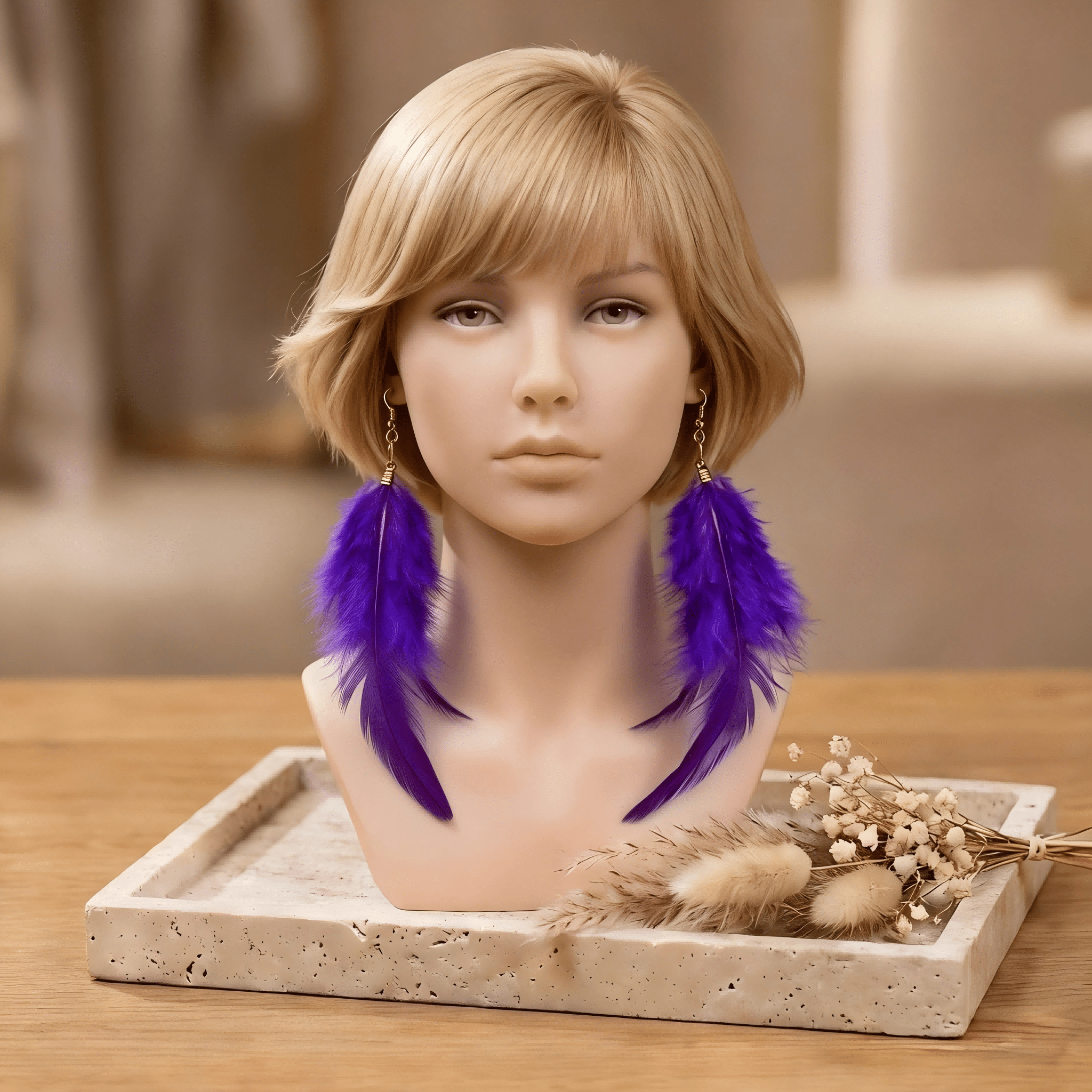 TEMU A Pair Of Bohemian Long Feather Earrings, Featuring 18k Gold-plated Copper Ear Hooks. The High- Purple Color And Natural Gradient Of The Deep
