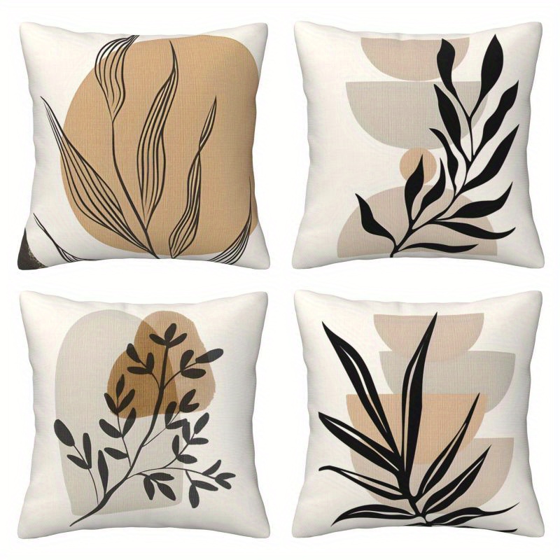 

Chic 4pcs Throw Pillow Covers - Abstract Tropical Leaf & , Modern Cushion Cases For Living Room & Bedroom Decor, Zippered, No Insert (16x16, 18x18, 20x20 Inches)