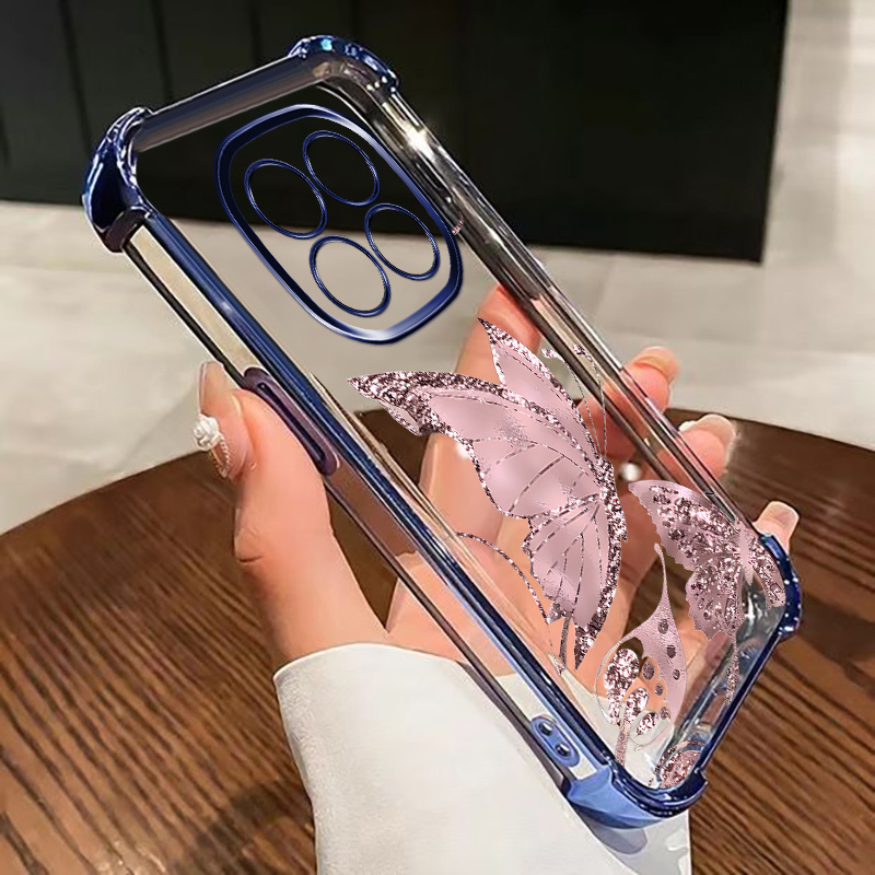 TEMU Coque de téléphone : pour Redmi Note 15 4G, 15 5G, 15 Pro 4G, 15 Pro 5G, 15 Pro+ 5G, étui souple à motif papillon rose brillant avec airbag