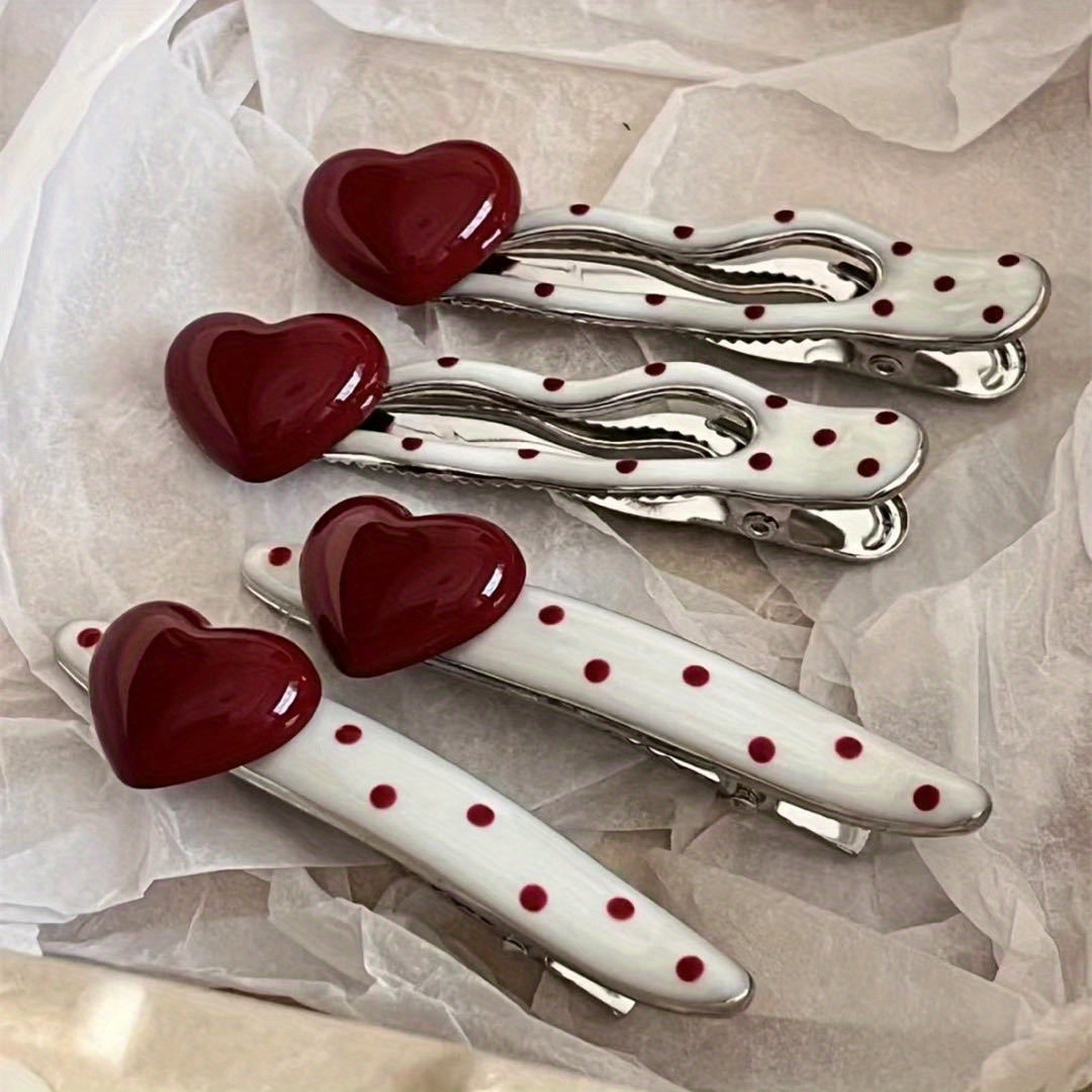 TEMU 4pcs Red Bill Clip Hair Accessories Multi-functional White Sweet And Cute Side Clip Bangs Clip