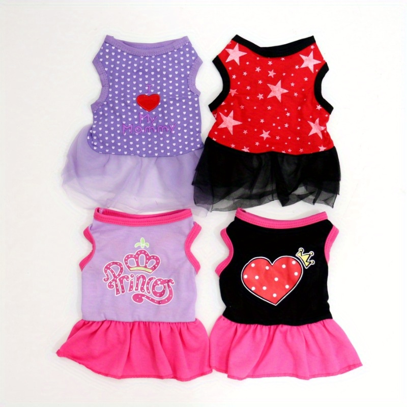 Temu – TEMU 4pcs Pet Clothing Summer Tulle Skirt Heart Love Mom Printed Dress