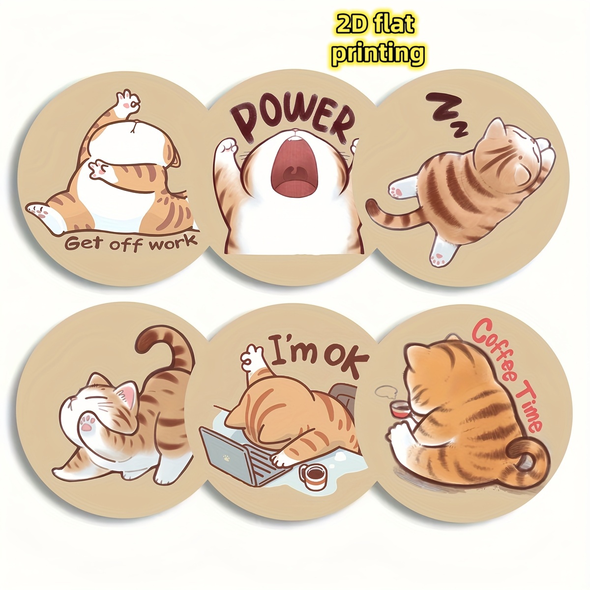 TEMU Sous-verre en bois Chat - avec Chat Tigré, Convient pour Tables Basses, Bureaux, de Dessus de Table en Bois, 2D Plat