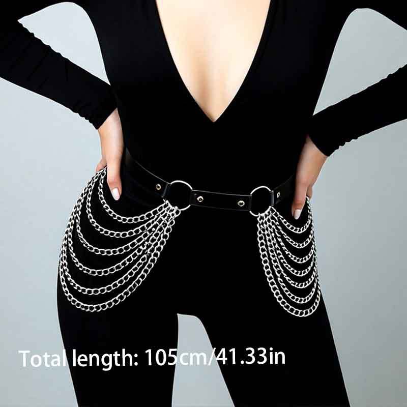 Multi-layered Circular Chain Belt, Fits Waist Sizes, Stays Secure And Won't Slip. Suitable For Halloween, Valentine's Day, New Year's Eve/ Carnval Parties.