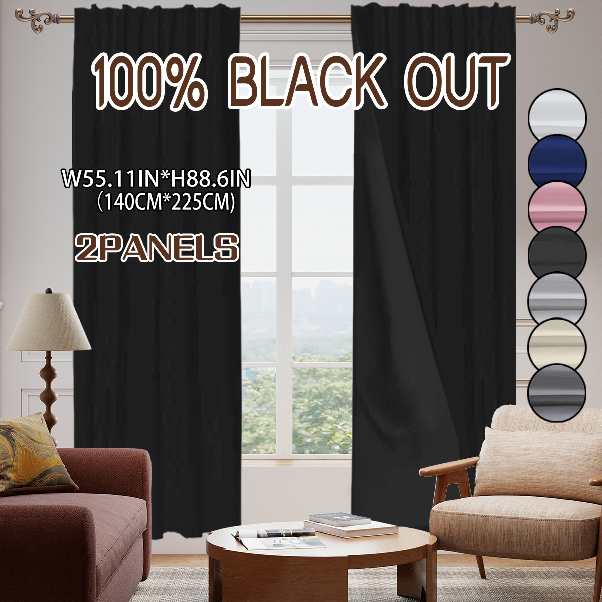 TEMU 2-panel Set, 100% Blackout, Noise-reducing, And Heat-insulating Curtains. Made Of Polyester, Featuring A Modern, Minimalist, And Lightweight