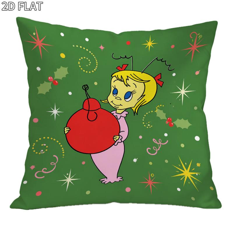 TEMU Christmas Themed Pillow Cover, 1pc 18x18 Inch, 2d Flat - Style With Cartoon Girl & Holly , Festive Decor For Bedroom, Soft Polyester Material,