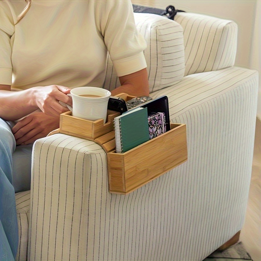 bamboo sofa arm tray portable no assembly side pocket Temu Canada