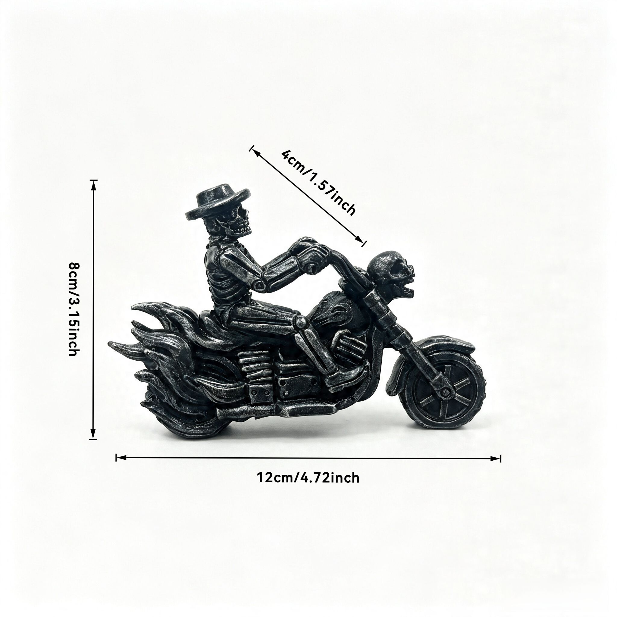 TEMU Vintage Skeleton Biker Motorcycle Resin Figurine, Gothic Rider Statue With Western Hat, Retro Chopper Bike Tabletop Decor, Spooky Halloween