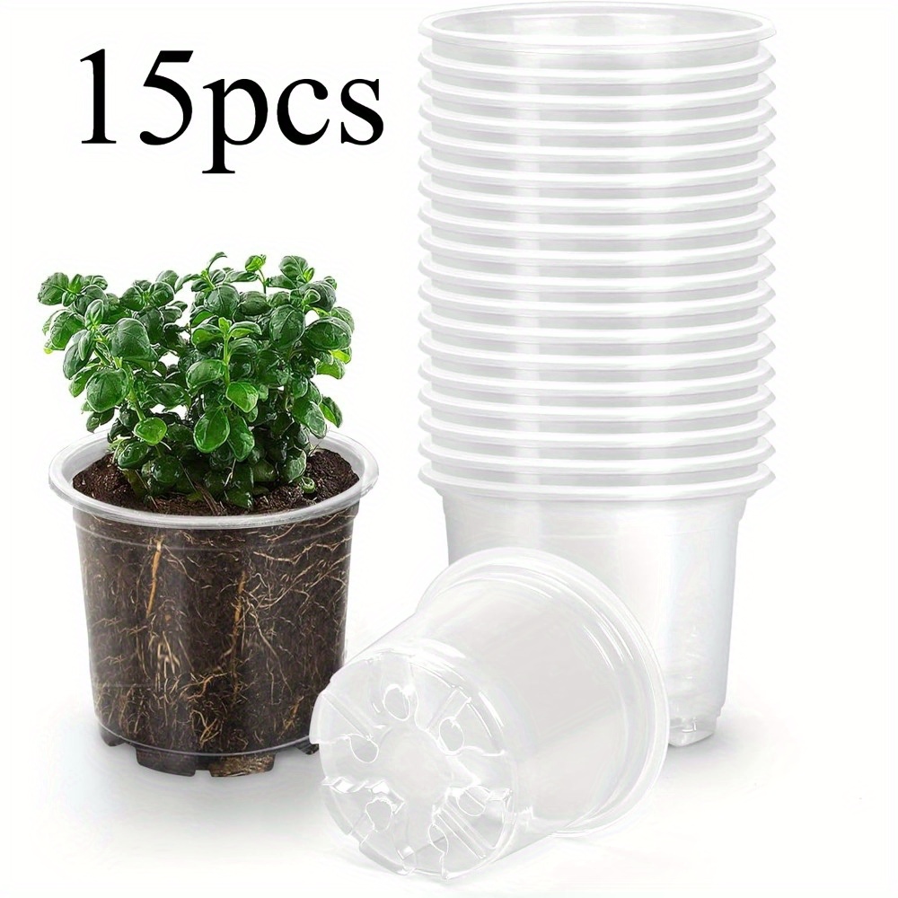 15 Pack Clear Nursery Pots with Drainage Holes - Lightweight Flexible Plastic Planters for Indoor/Outdoor Use, Seedling Starter Pots for Seedlings, Herbs, Succulents - Durable & Easy- , Seedling Starter Pots, Indoor Gardening,  , Easy Clean Material, Clear/transparent Plant/nursery Pot, Self Watering Plant Pot, Flower Pots, Nursery Pots, Seedling Tray, Grow A Garden, House Plant Pots