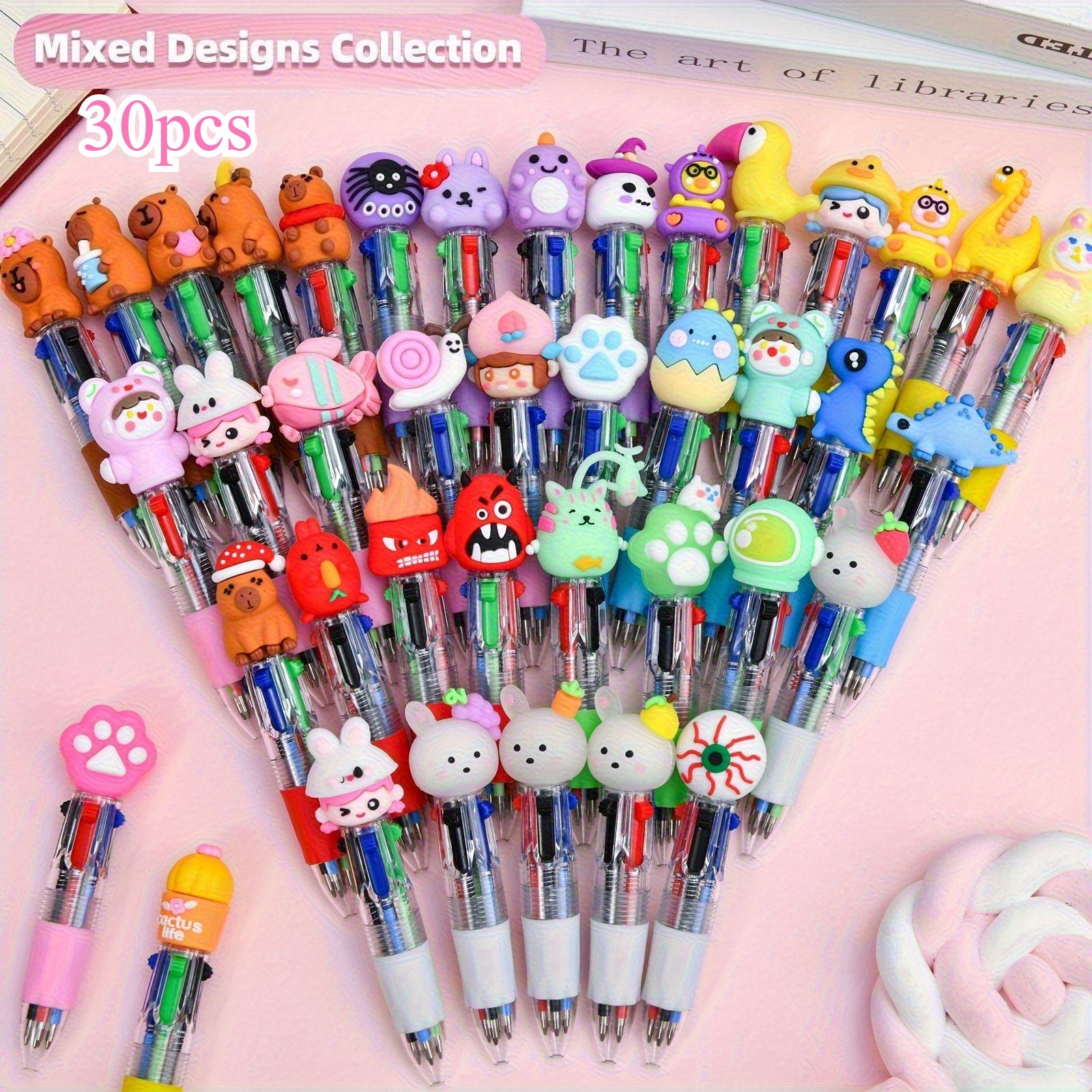 30pcs creative   color ballpoint pen set featuring adorable cartoon designs with retractable round tips   kids parties birthday gifts classroom prizes and school supplies Product details 0