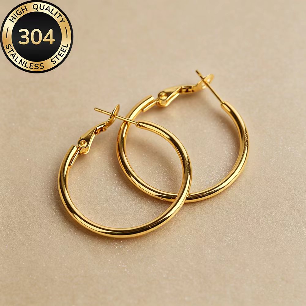 TEMU Boucles d'oreilles dorées hypoallergéniques en acier inoxydable 304 de haute qualité, , résistantes à la décoloration, et élégantes, boucles