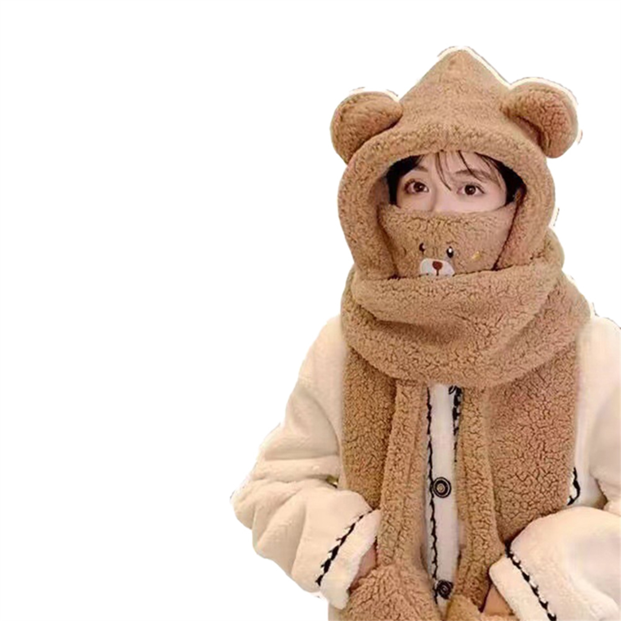 hooded scarf face covering 4 in 1 winter hat - Temu