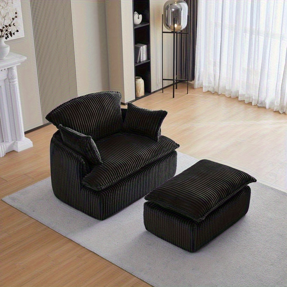 Compression Sofa Chair With Footstool, Modern Chenille Fabric Armchair, High-density Sponge Filling, Compact Space- Design, Suitable For Living Rooms, Dorms, And Apartments, No