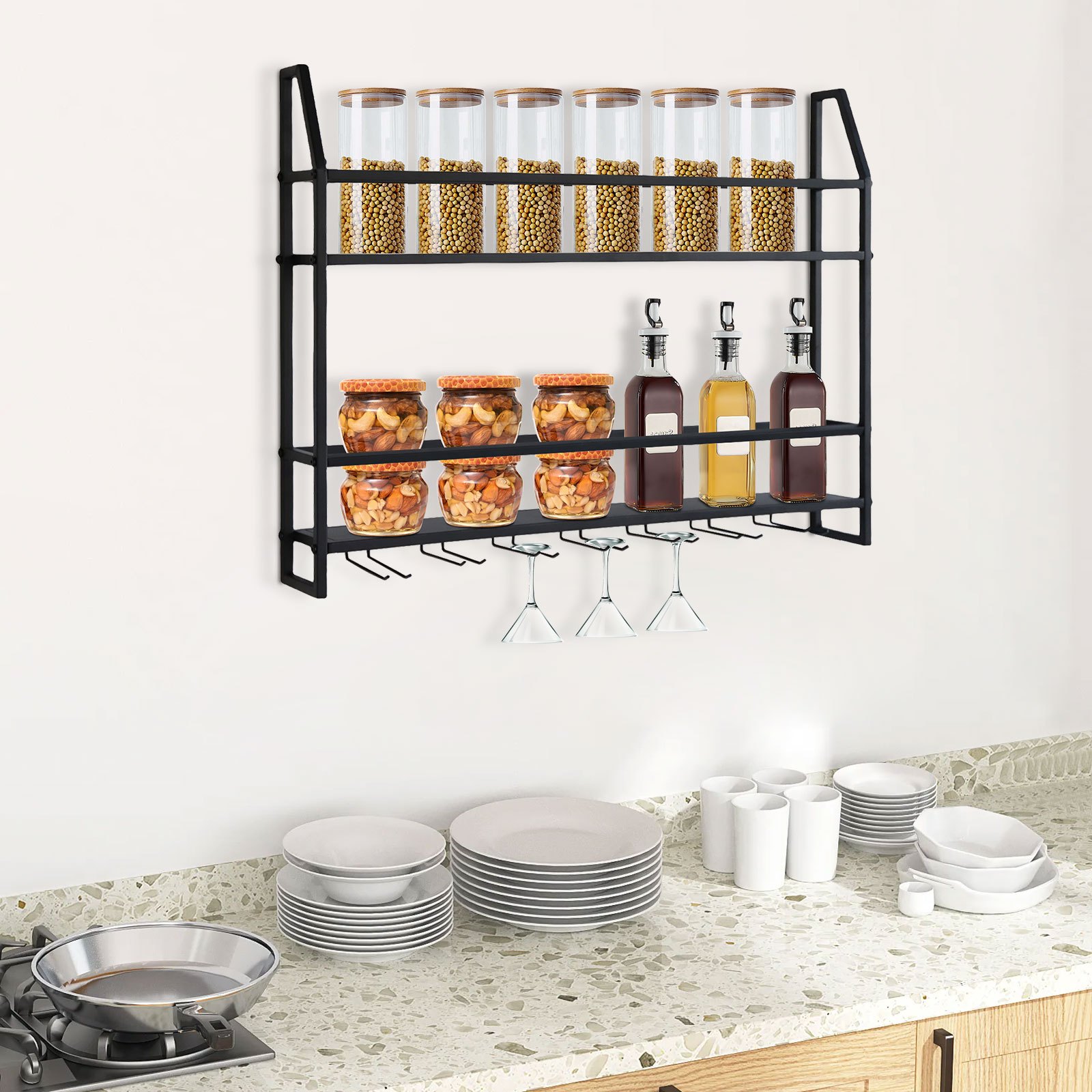 Image of Wall Mounted Rack, Wine Racks Wall Mounted Wine Glass Holders Black, For With A Bottom Of 1. 6'' Than 3. 5''