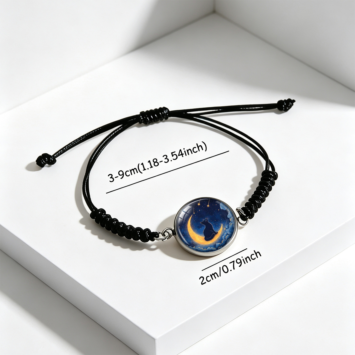 Unisex Night Sky Crescent Meteor Black Cat Woven Bracelet