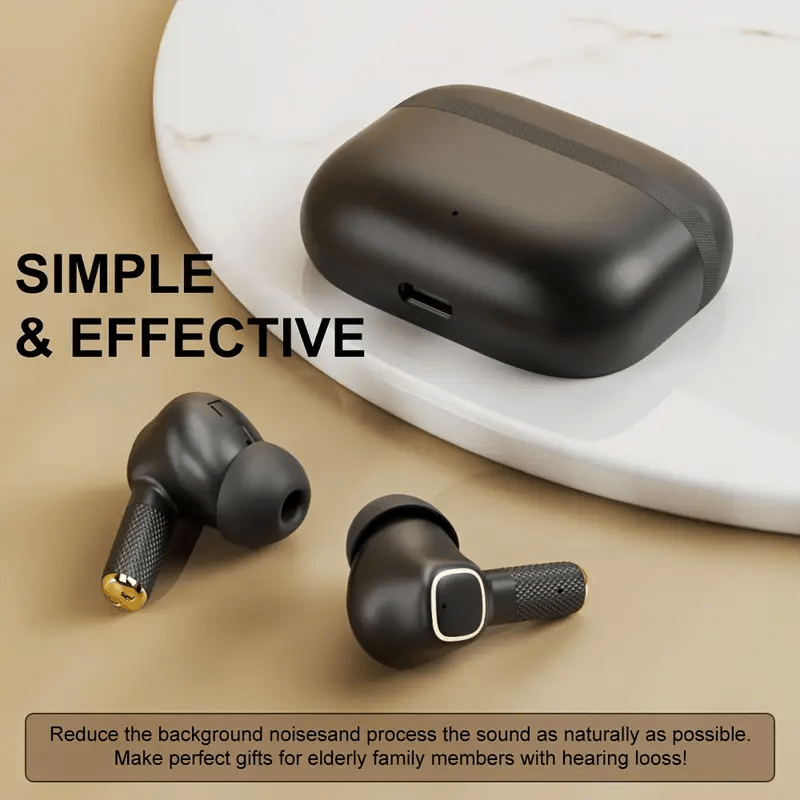 rechargeable sound amplifier with active noise cancellation, adjustable volume control, comfortable silicone earplugs & smooth rear design -   usb cable, portable audio device for daily use, durable plastic body, headphone amplifier Product details 1
