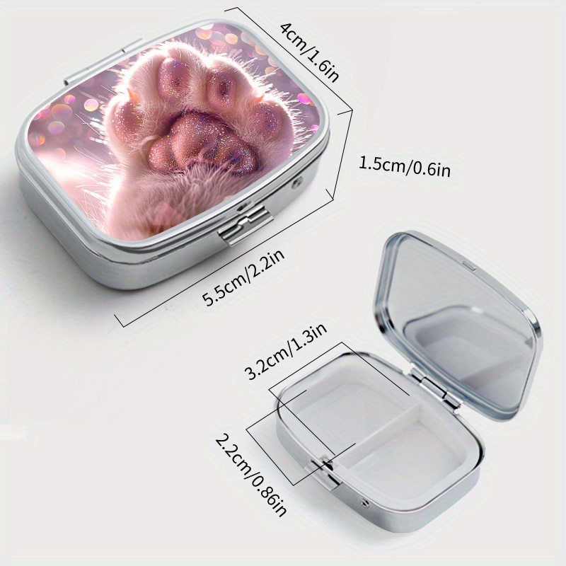 Mini Portable Cat Paw Print Pattern Medicine Box, Travel Essential