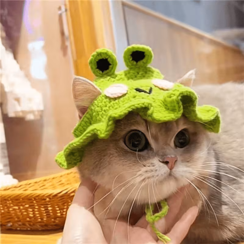 hat adjustable frog strawberry style cat hat suitable for cat and dog birthday hats holidays travel and photography soft and floral decoration breathable and comfortable headwear Product details 9