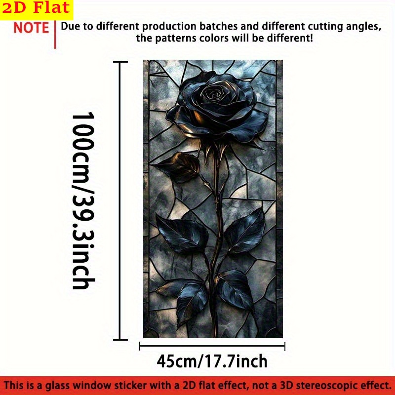 TEMU 2d Flat, Elegant Black Rose Window Decal - Static Cling Film, No Tools Needed, Privacy Protection & - For Home, Kitchen, Bathroom, Bedroom,