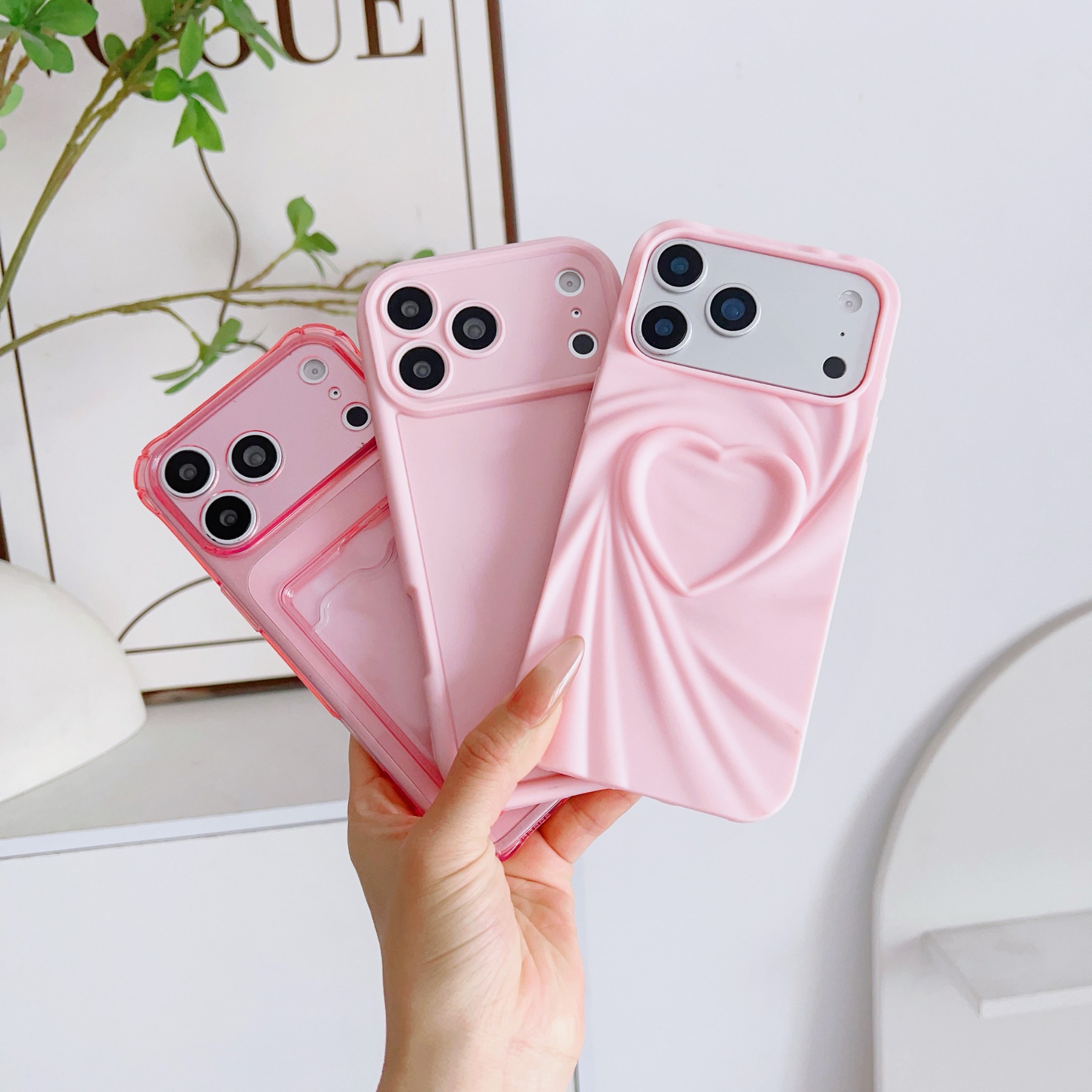 TEMU Phone Case: 3pcs Minimalist 's Anti-drop Phone Case, 3d Heart-shaped Design, Card Insertion Design, Suitable For Iphone 17/ 16/ 15/ 14/ 13/ 12/