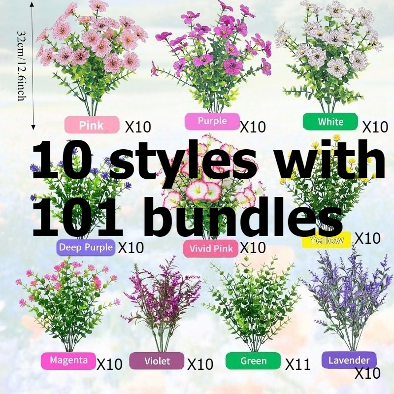 101 Bundles Of Outdoor Artificial Flower Mixed Bouquets, Violet Camellia Eucalyptus Leaves Uv Resistant Simulation Fake Flowers - Fade Resistant Maintenance-free Decoration