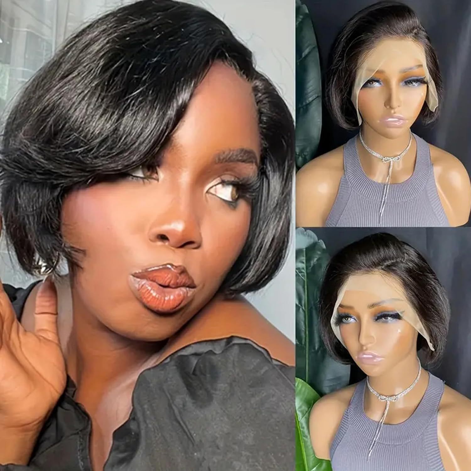 short curly bob wig women 13x4 hd lace front brazilian human  display picture 1