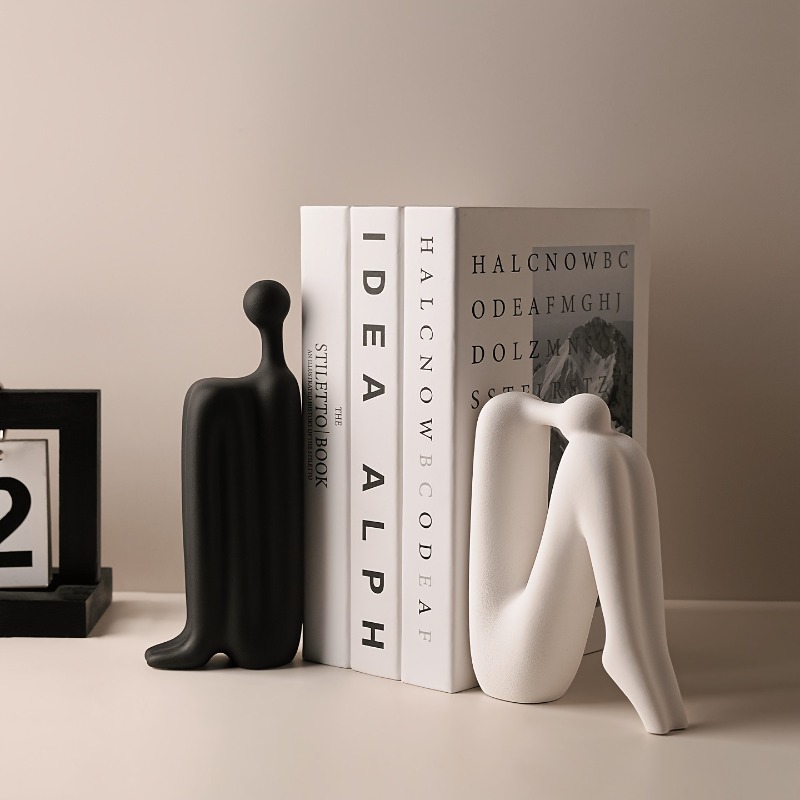 Set of 2 Modern Decorative Bookends, Abstract Human Figure Statues