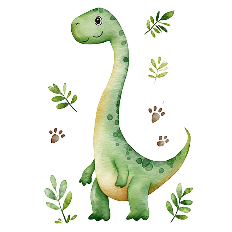 large cartoon watercolor style dinosaur english   plant wall sticker home decoration wall sticker removable and reusable 0
