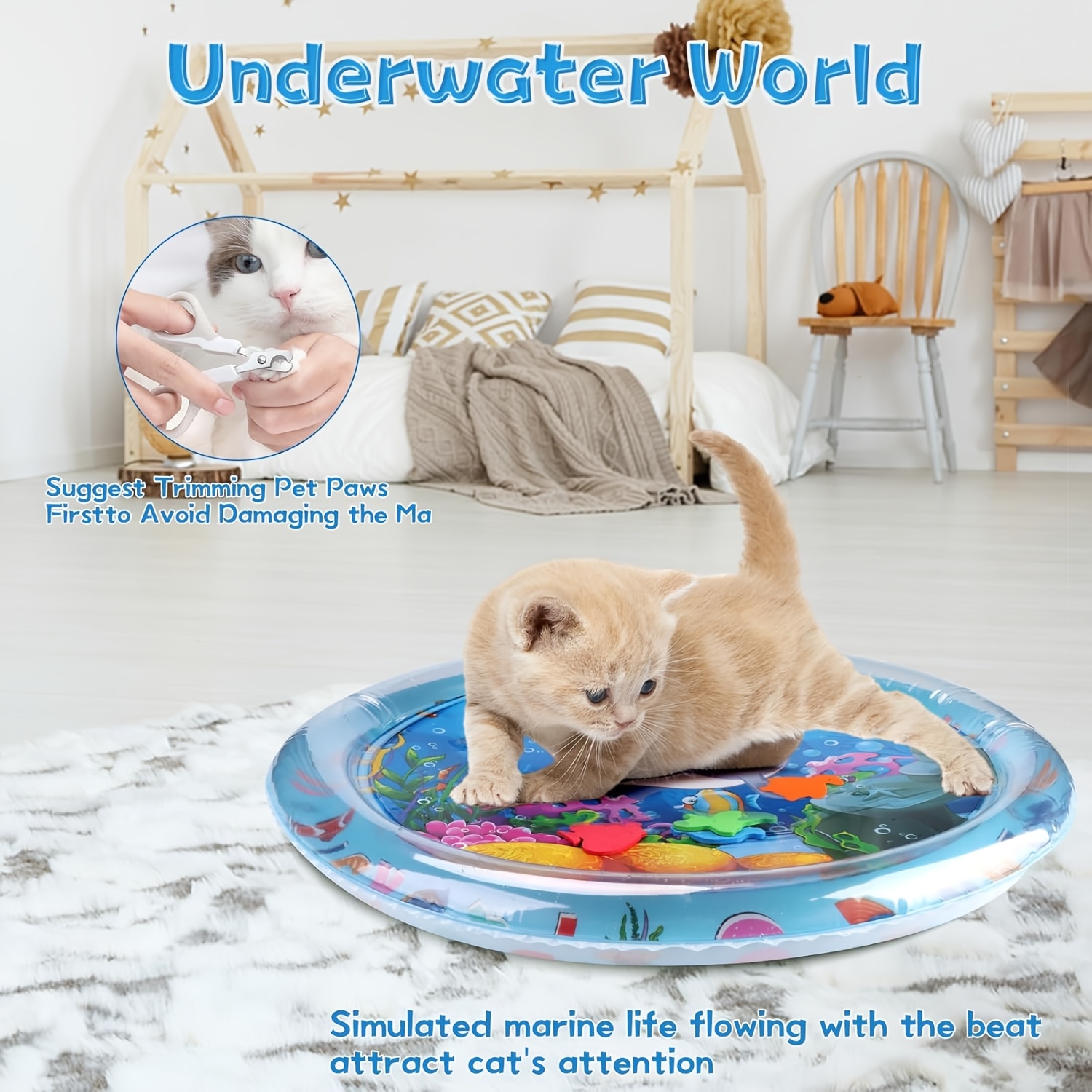 interaktive katzen spielmatte mit schwimmendem fischdesign - spritzwassergeschützt, pvc, sichere wasserversorgung, reduziert katzen langeweile,   für wohnungskatzen, mittelgroße  , keine batterien erforderlich, katzen spielmatte, lustiges design, langlebiges haustierspielzeug   für 98  