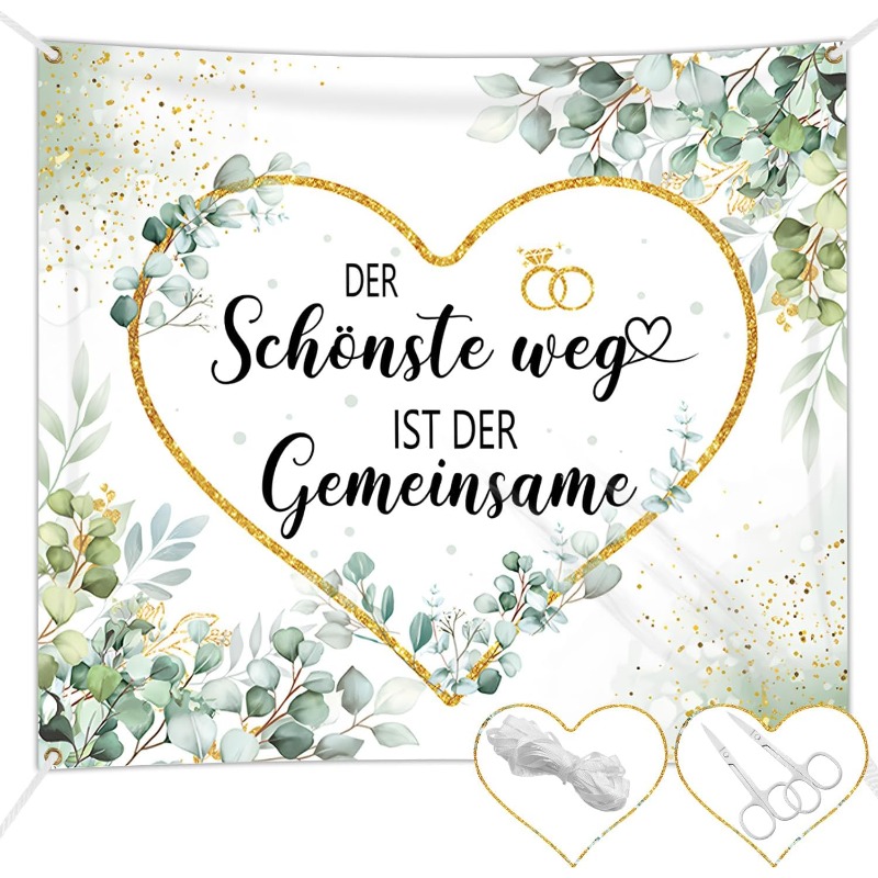 Image of Wedding Heart Cut-out Banner,carbon-free Bedsheets With Photo Printing, Including 2 Scissors And Hanging Rope, Suitable For Wedding Games, Registration Desks, Photo Shoots, And As A Gift For The Bride