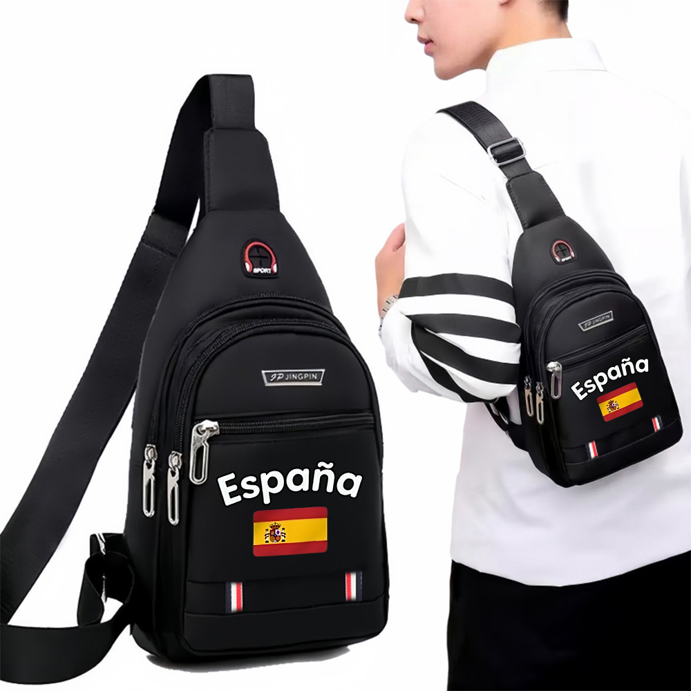 TEMU 1pc Bolso de pecho para hombre con de España - Correa ajustable, Bolso cruzado de gran capacidad con cierre de cremallera, Bolso deportivo y de