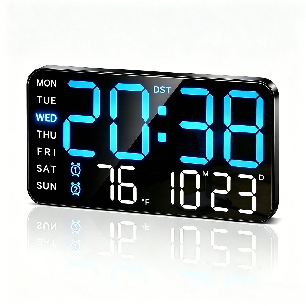 TEMU Digital Led Alarm Clock, Large Screen Desk Wall Clock, Dual Alarms, Date Week & °c/°f Temperature Display, 12/24 Hour Mode, Usb Operated For