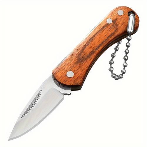 free 2pcs portable wooden handle mini folding knife sharp blade adjustable for outdoor travel camping gift keychain accessory camping gear sleek pocket tool durable pocket knife