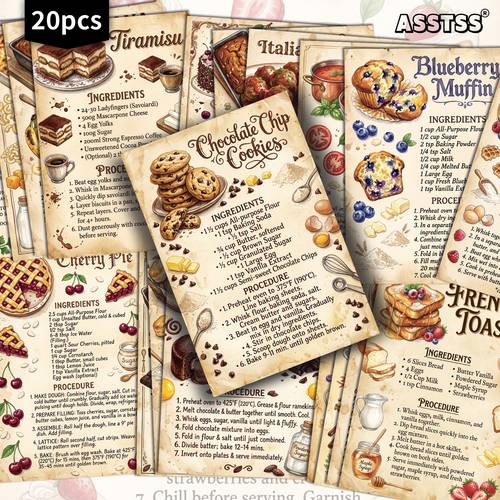 20 pack vintage recipes postcards 4x6 inches retro junk journal supplies classic pinup illustrations collectible decorative painting cards for scrapbooking crafting