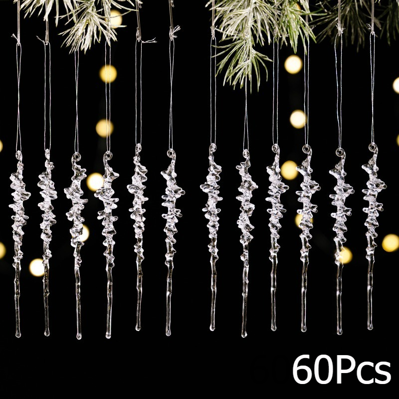 TEMU 2d Flat, 60pcs New Christmas Icicle Ornaments, Acrylic Transparent Pink And Blue Artificial Ice Strips, Suitable For Winter New Year Christmas