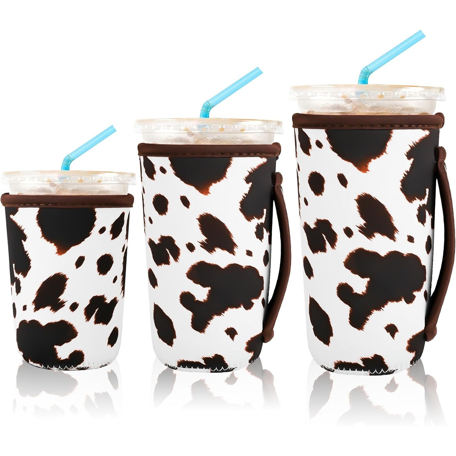 3-pack Reusable Iced Coffee Sleeves For Iced Coffee Cups Or Drinks Reusable Neoprene Insulated Sleeves For Hot And Cold Drinks (brown Cow)