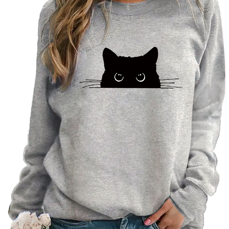 

1pc Sweat-shirt décontracté à col rond pour femme avec imprimé - Pullover en polyester à manches longues pour et l'hiver - Tissu en , motif animal, lavable en machine - Vêtement confortable pour tous