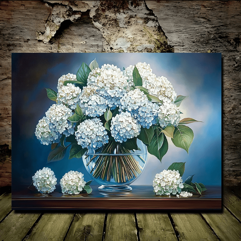 

Elegant White Hydrangea In Vase - 11.8"x15.7" Wooden Canvas Art, Floral Oil Painting Print For Living Room Decor, Anniversaries, Back To School, Christmas, Graduations & Beach Parties, Room Decor