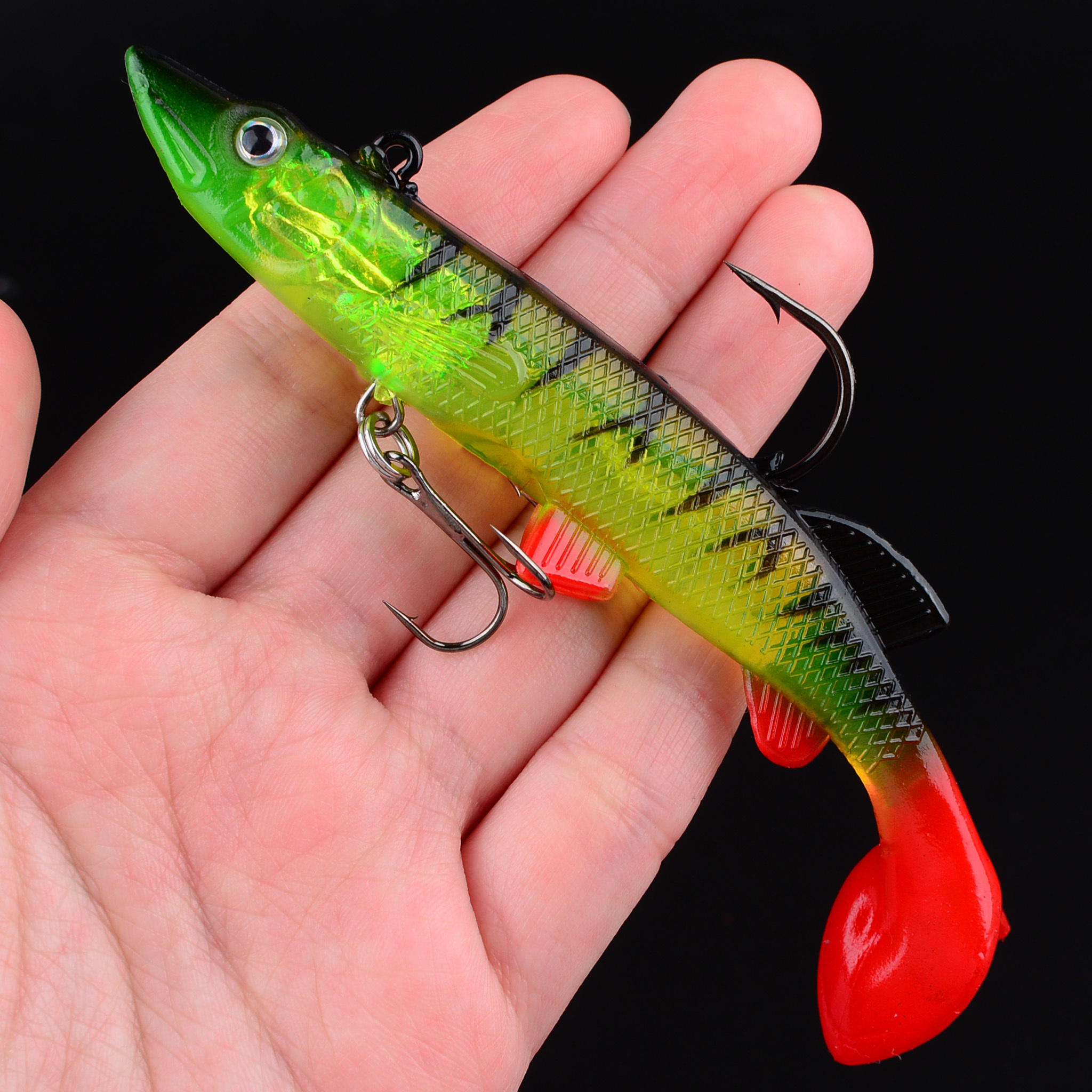 1pc Artificial Soft Bait With Jig Head Jigging Soft Lure T Tail Fishing Lures Swim Bait For Pike Tackle