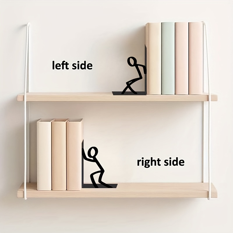 TEMU Minimalist Black Bookends Design (standing Or Sitting) - A Pair Of 2 Fun Bookends - Powder-coated Iron Book Shelf Holders, Durable Book