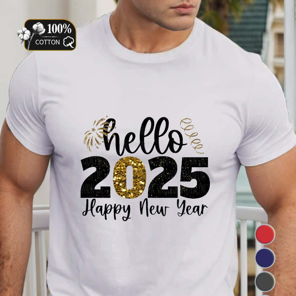 

Happy New Year 2024 Men's Cotton T-shirt - Fit, , Machine Washable, Summer Tee With Unique