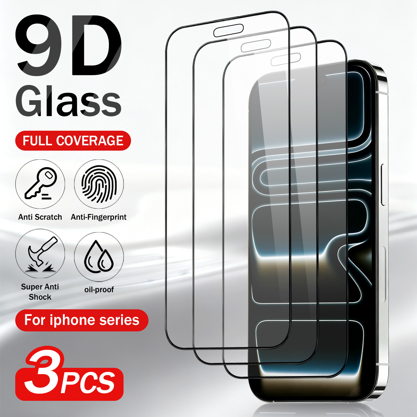 3pcs 9d All-inclusive Tempered Glass Film - For Iphone 17pro Max, 14 Pro Max, 16 Pro