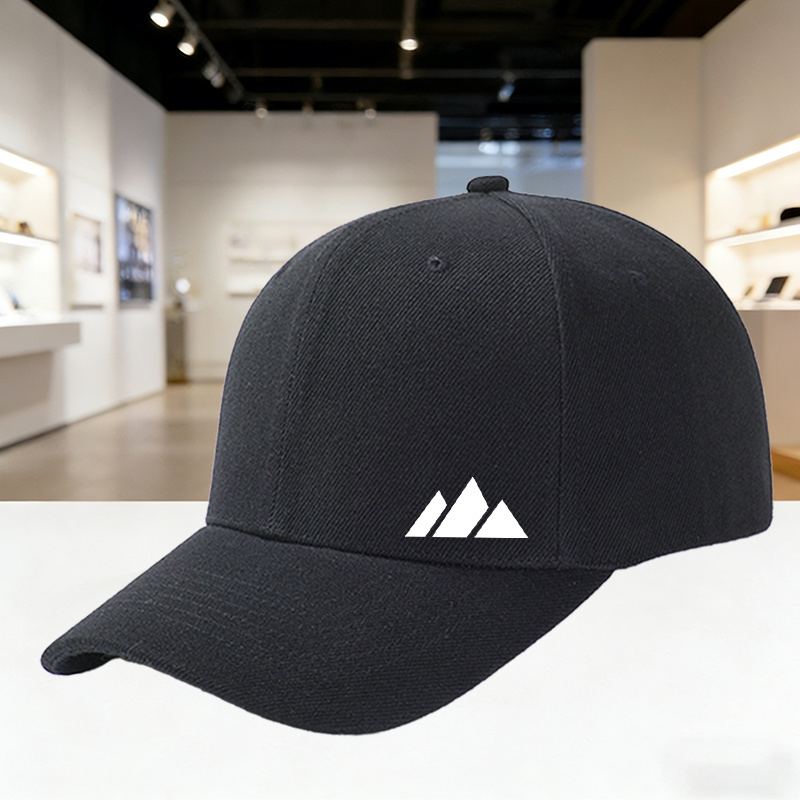 TEMU Minimalist Mountain Print Hard-top Baseball Cap - Adjustable Curved Brim, Lightweight Breathable Suitable For Travel, Hiking, Camping, Solid