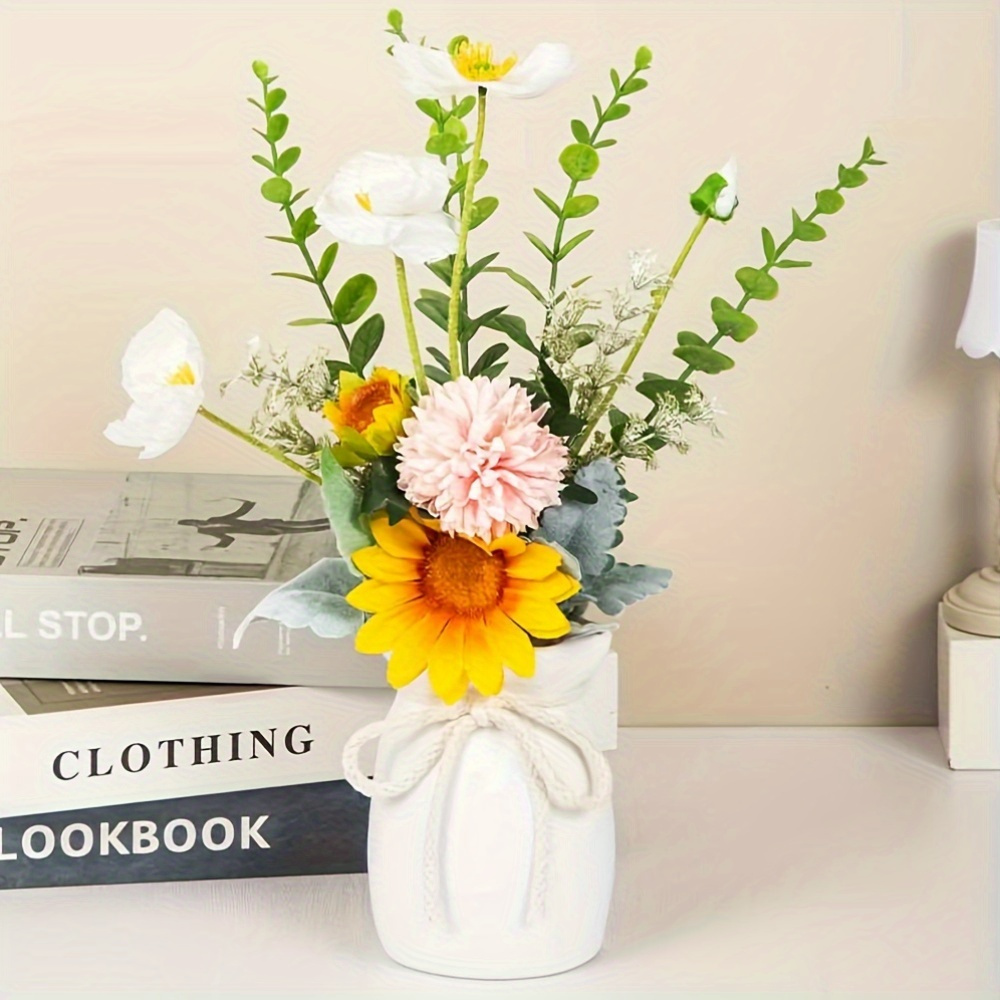Image of A Bohemian Style Decorative Vase, Geometric Pattern Plastic Vase With Rope Bow Details, Cartoon Theme Aesthetic Room Decoration, Suitable For 's Day And Easter, Decorations