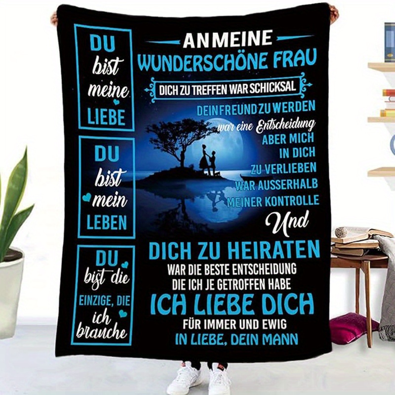 Image of Tospass Cuddly Blanket Personalised Blanket An Meine Frau Blanket Flannel Letter Blanket Positive Encouragement Message Letter Blanket Tv Blankets Gift Wedding Anniversary Valentine's Day Birthday 150