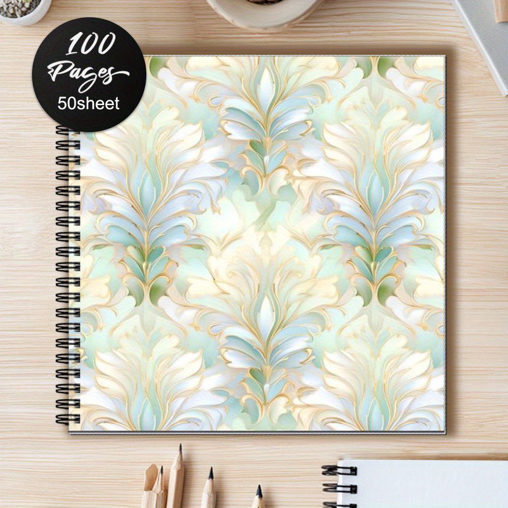 TEMU 1 stuk 20x20cm Leeg Vierkant Spiraalnotitieblok, Reisnotitieboek voor Tekenen en Schetsen, Creatief Ontwerp met Elegant Bloemenpatroon - Kleur