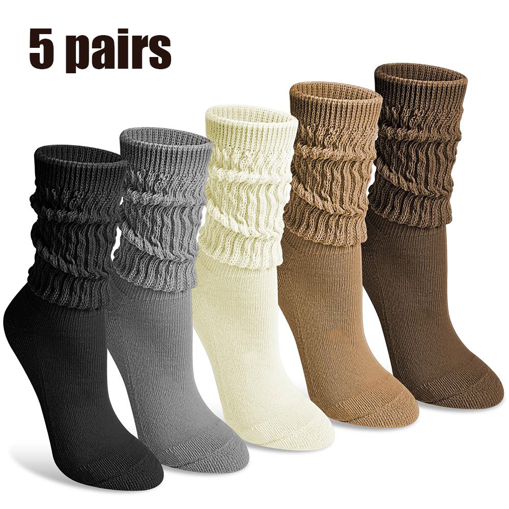 TEMU 5 Pairs Pack Multicolor Casual Mid-calf Socks Suitable For Daily Wear, Fit For &,, Hand Washable Solid Out Patterns (no) Gift For Family,,