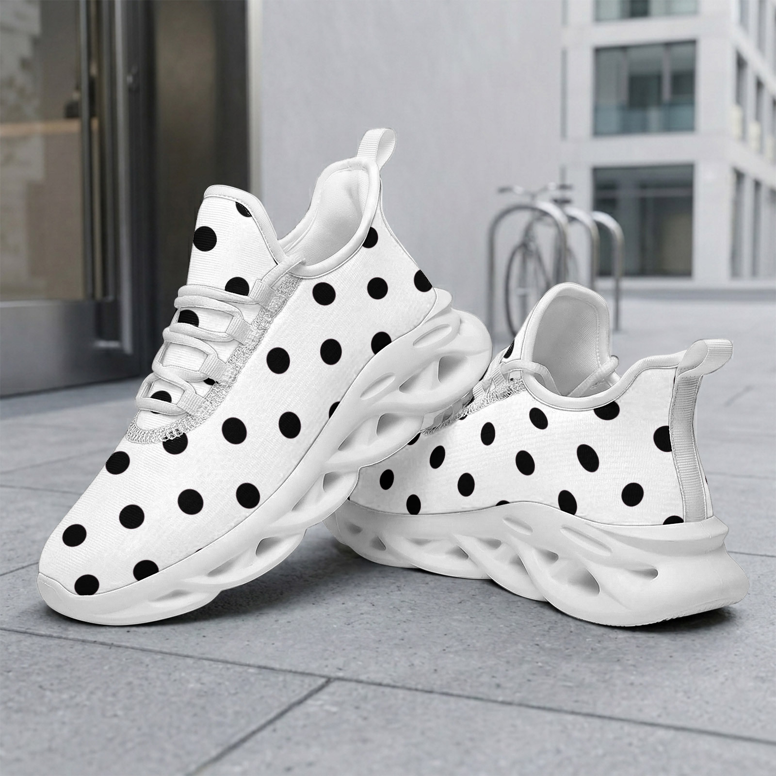 TEMU Coolcustomize Women's Casual Shoes Black Polka Dot Sneakers For Women, Classic Dotted Lace Up Shoes, Minimal Fashion Style Shoes For Daily