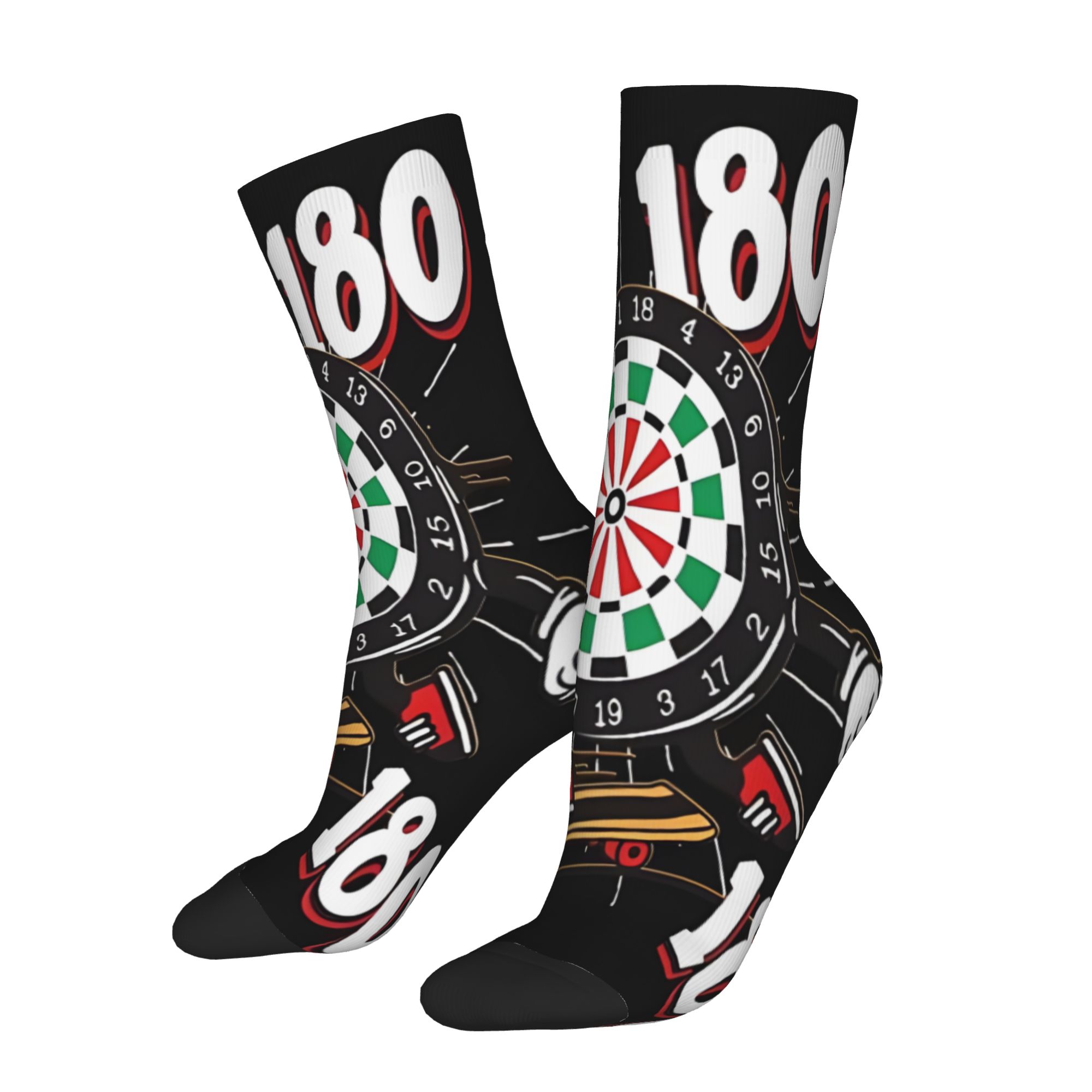 TEMU 1 Pair Hip Hop Vintage Darts Dartboard 180 Cartoon Crazy Men's Compression Socks Unisex Harajuku Pattern Printed Funny Novelty Sock Gift